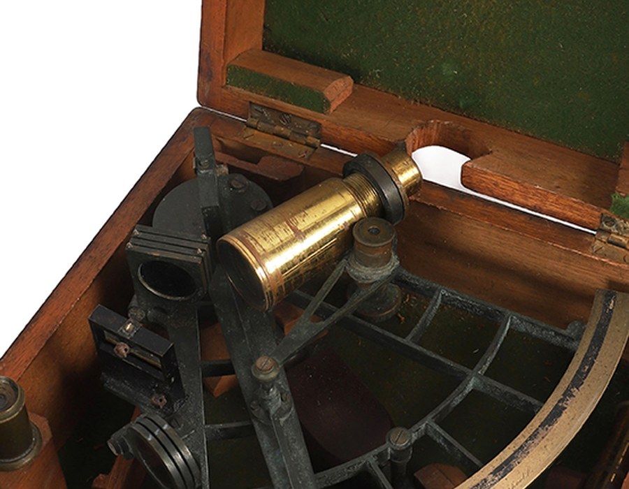 A 19th-century cased brass sextant